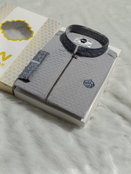 (Code: 803) প্রিমিয়াম পপকর্ন ফেব্রিক জিপার স্টাইল পাঞ্জাবি